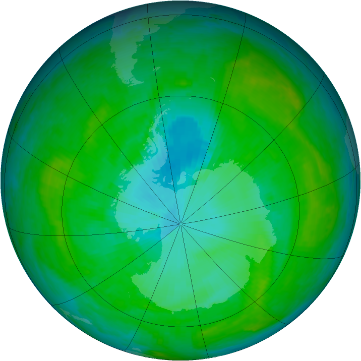 Antarctic ozone map for 31 December 2002